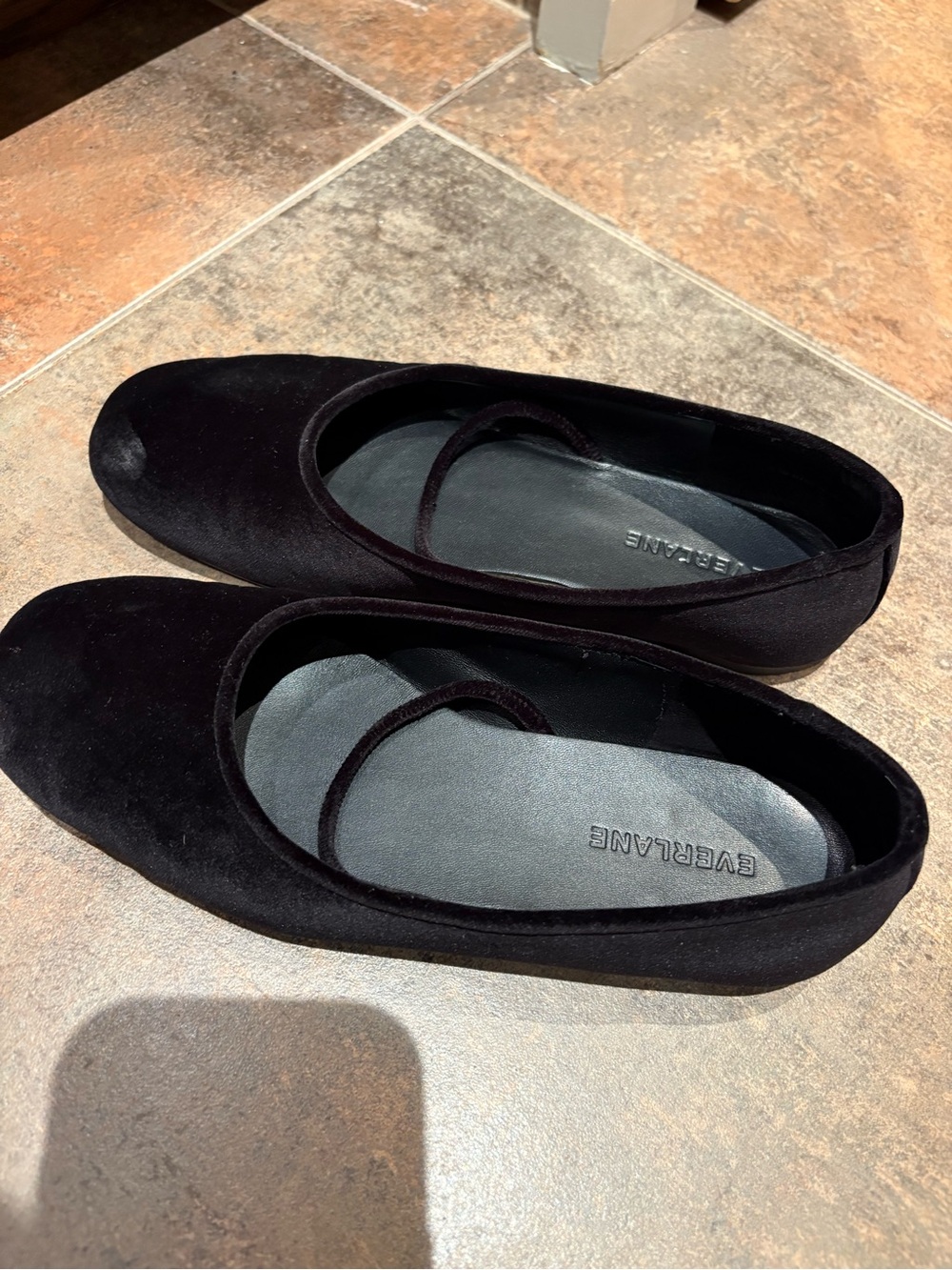 Everlane Black Velvet Mary Jane Ballet Flats